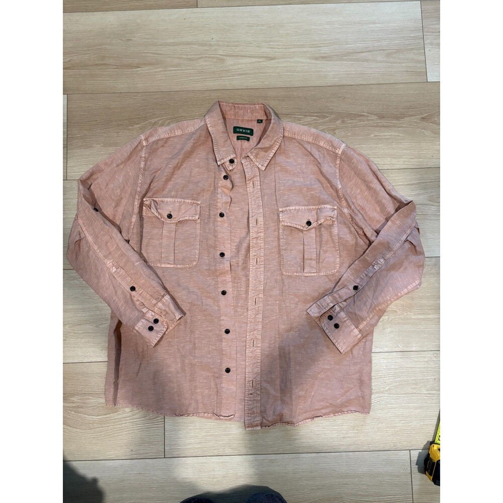ORVIS Active Fit XL Linen Cotton Silk Blend Shirt Button Down Long Sleeve Pink